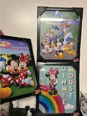 Disney Framed Mickey & Minnie Art Prints - Red, Pink, Yellow, Blue, Green